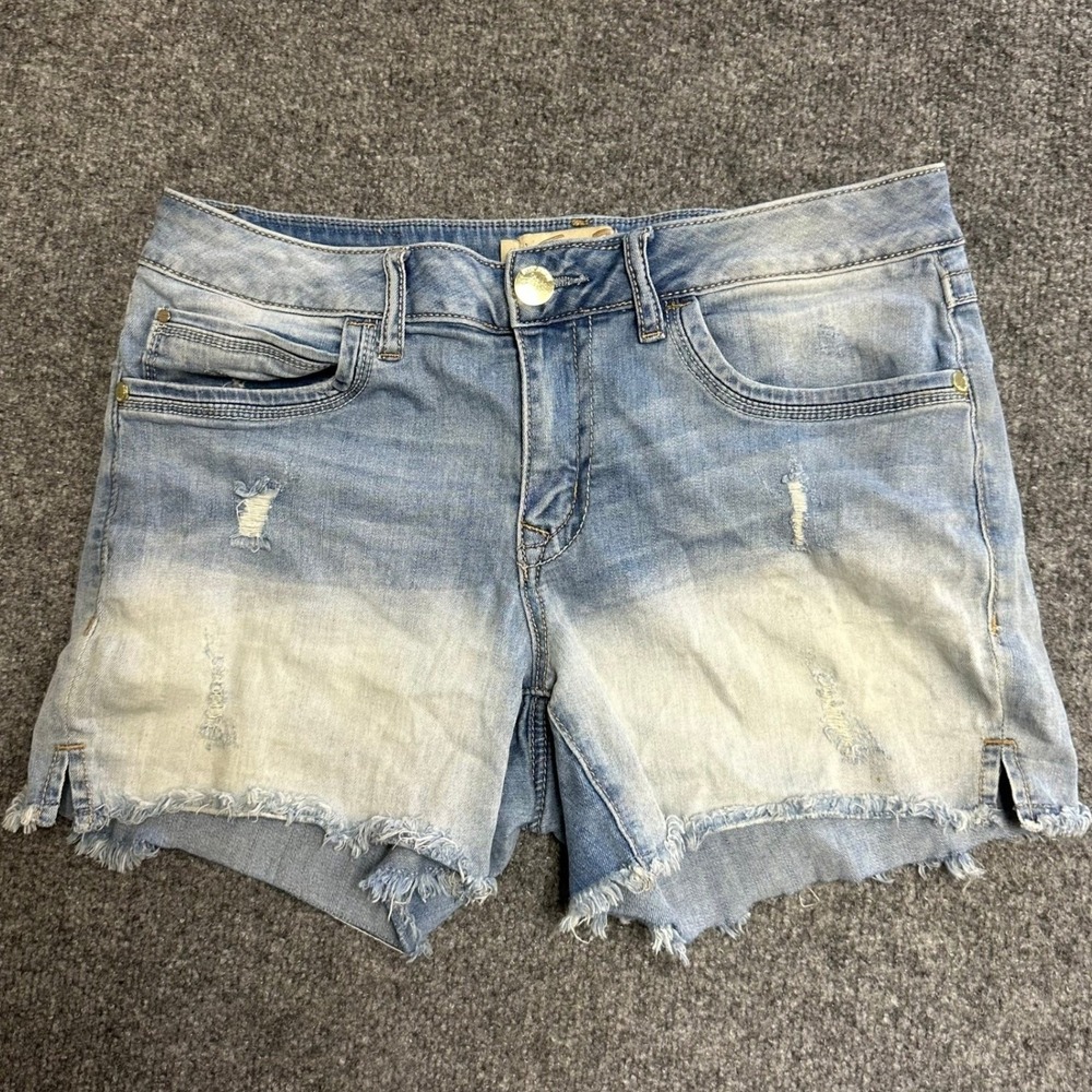 Seven7 Denim Shorts Womens Size 10 Light Wash Distressed Embroidered Cut Off